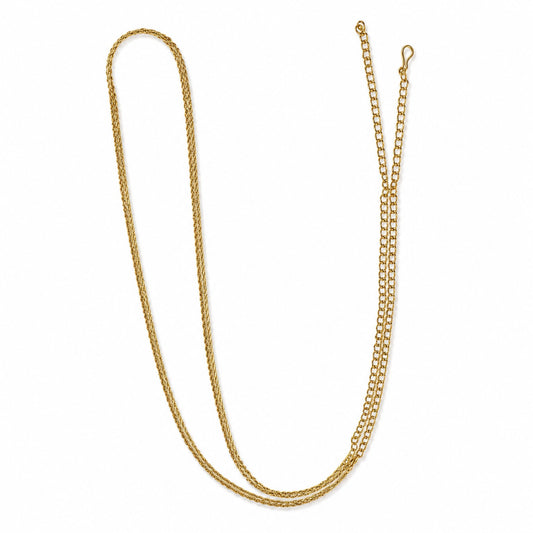 Minimalist triple-strand gold-tone hip chain with hook and adjustable extension