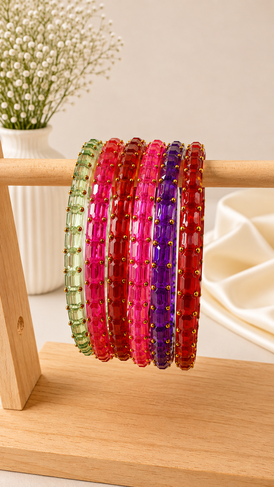 Colorful Navrang Sparkle Glass Bangles set by Belumiee, featuring vibrant, sparkling glass bangles in various shades.