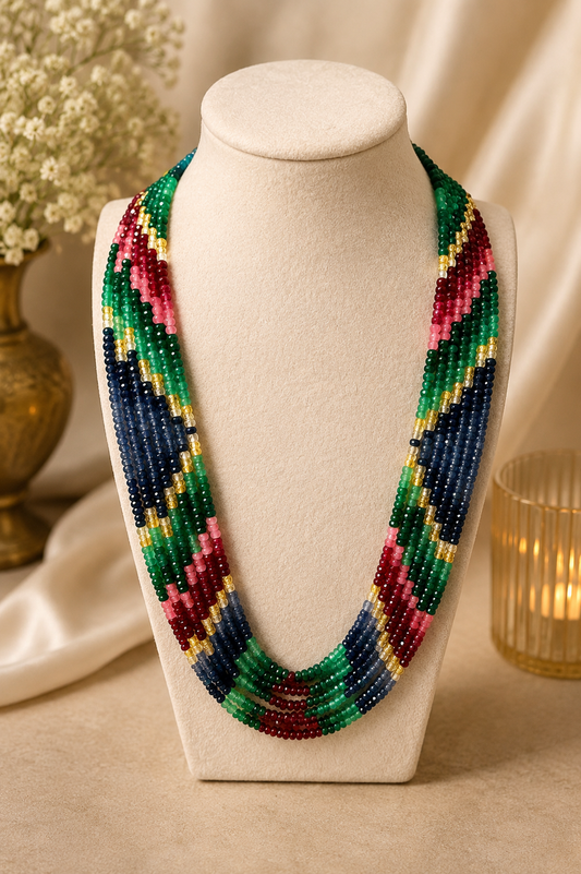 Multicolour beaded layered necklace by Belumiee with vibrant multicolor beads and multiple strands for a stylish look.