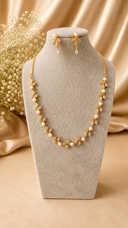 Elegant Pearl Vine AD necklace and earring set by Belumiee, featuring intricate pearl and vine design for special occasions.