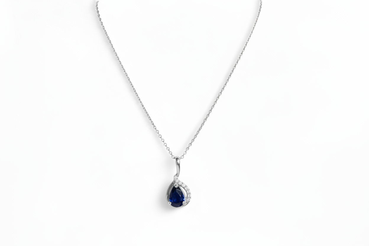 Blue Drop Pendant Necklace – 925 Sterling Silver | Belumiee