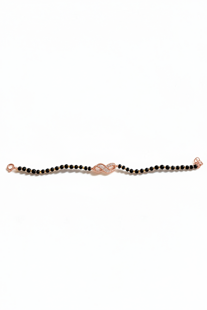 Rose-gold-finish Infinity Charm Bracelet in 925 sterling silver.