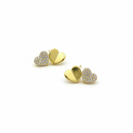 Dual Heart Stud Earrings – 925 Sterling Silver | Belumiee