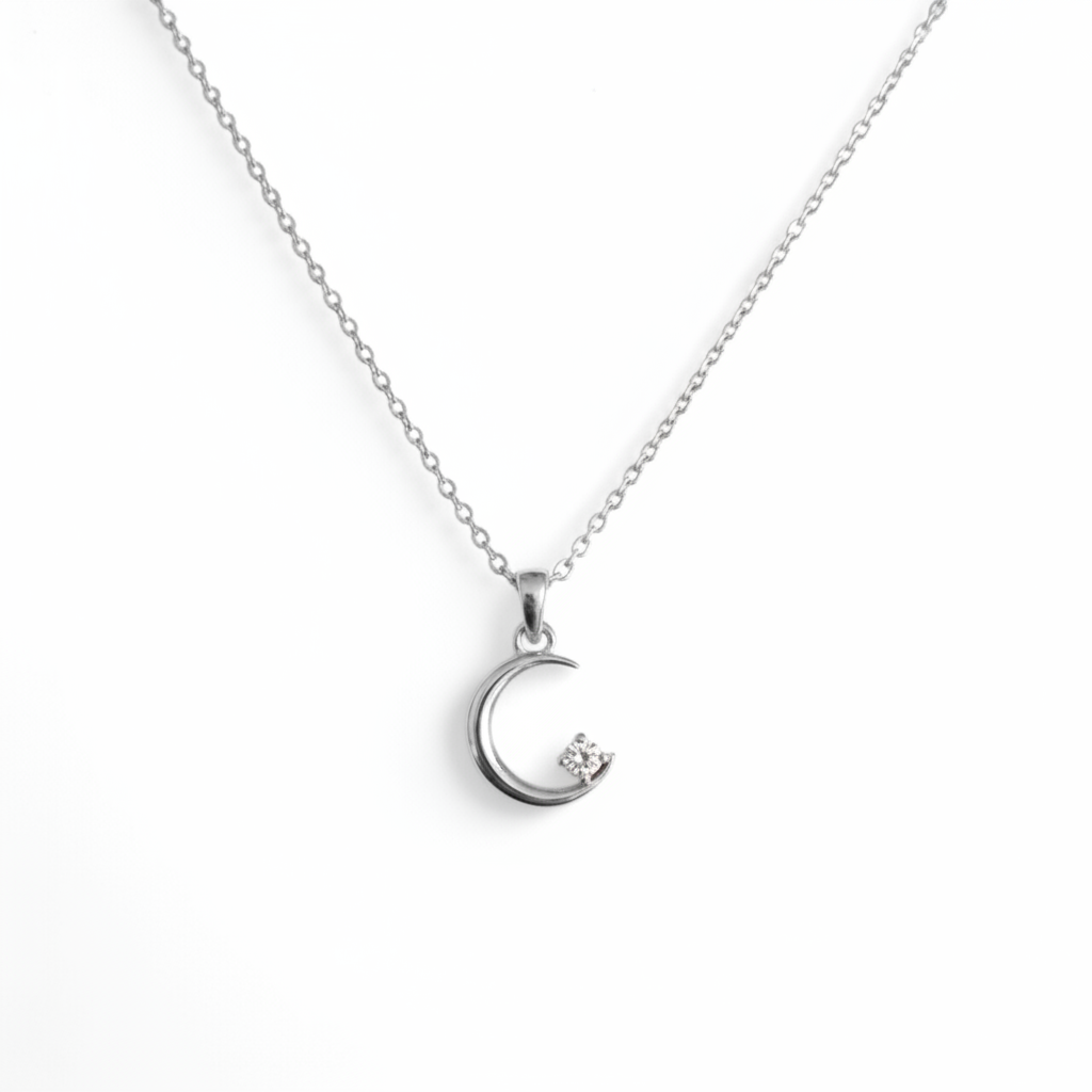 Moon & Star Pendant Necklace – 925 Sterling Silver | Belumiee