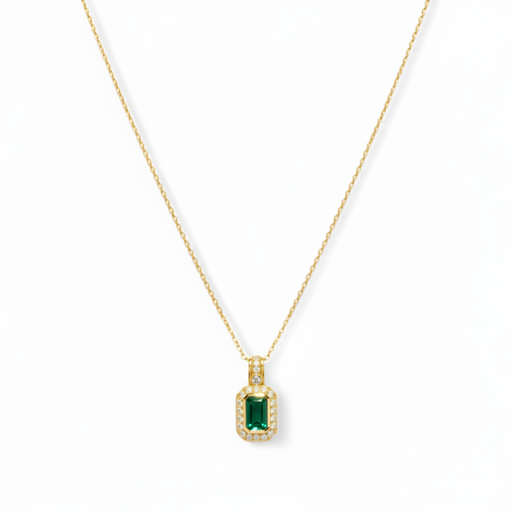 Green Stone Pendant Necklace – 925 Sterling Silver | Belumiee