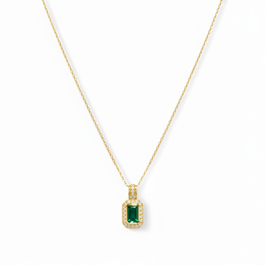 Gold-finish Emerald Green CZ Pendant Necklace in 925 sterling silver.
