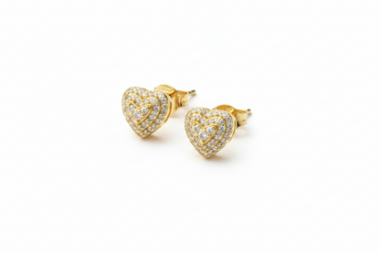 Gold-finish Heart Stud Earrings in 925 sterling silver.