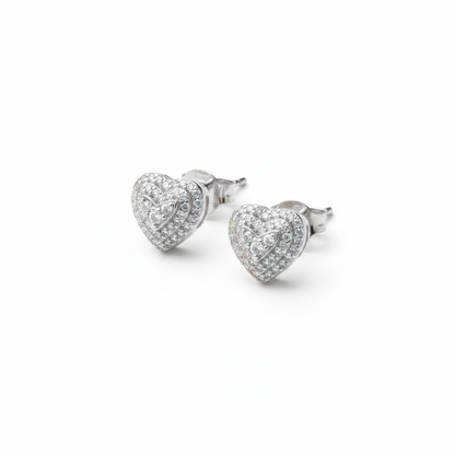 Silver-finish Heart Stud Earrings in 925 sterling silver.