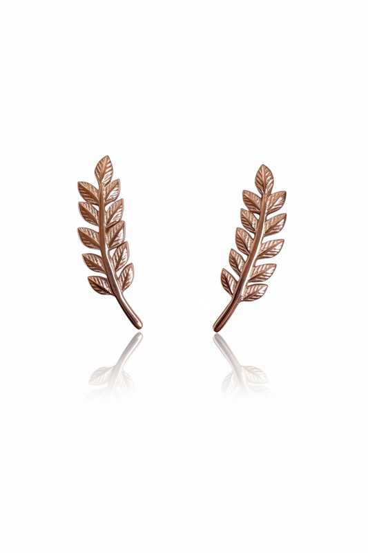 Rose-gold-finish Leaf Ear Crawler Stud Earrings in 925 sterling silver.