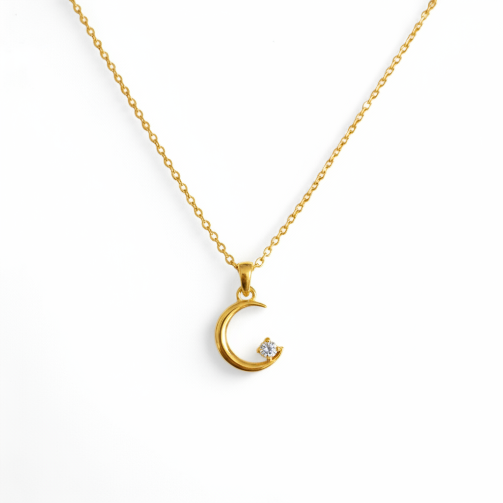 Moon & Star Pendant Necklace – 925 Sterling Silver | Belumiee