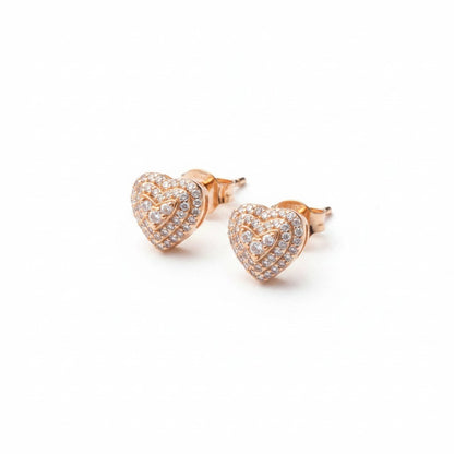 Rose-gold-finish Heart Stud Earrings in 925 sterling silver.