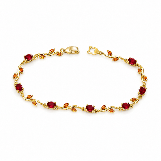 Gold vine bracelet in red and orange stones